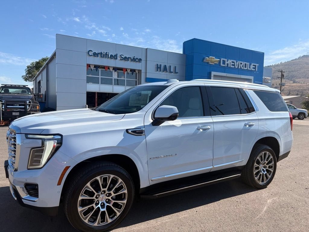 2026 GMC Yukon Denali in Glacier White Tricoat — front three-quarter view